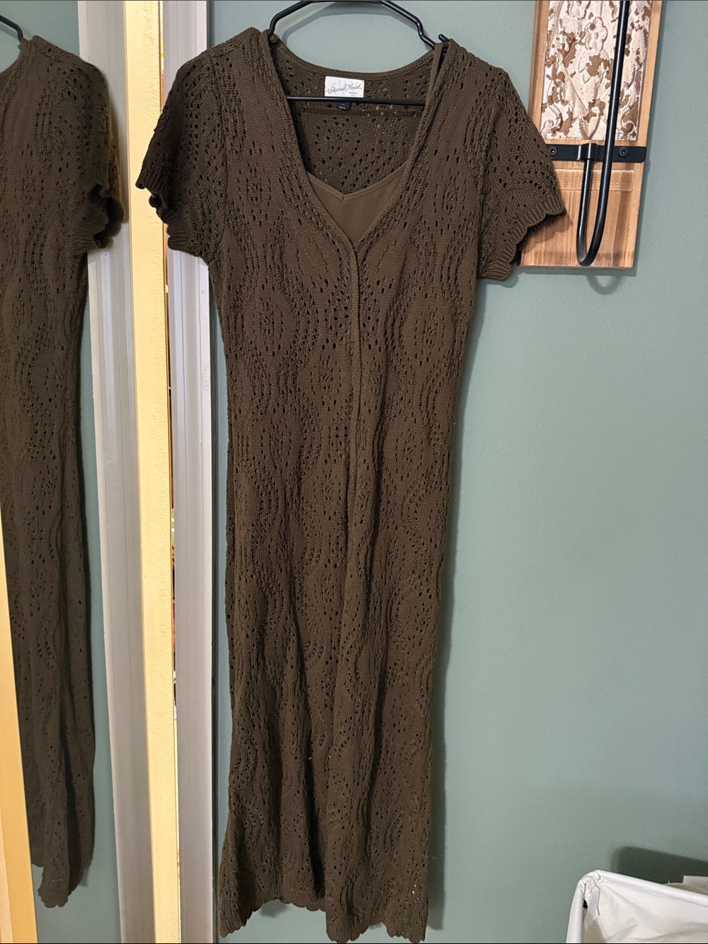 Universal Thread Olive Crochet Maxi Dress with Short Sleeves